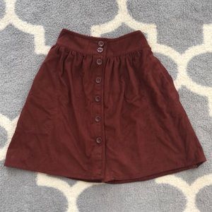Faux Suede Brown Button Up Flare Soft Skirt